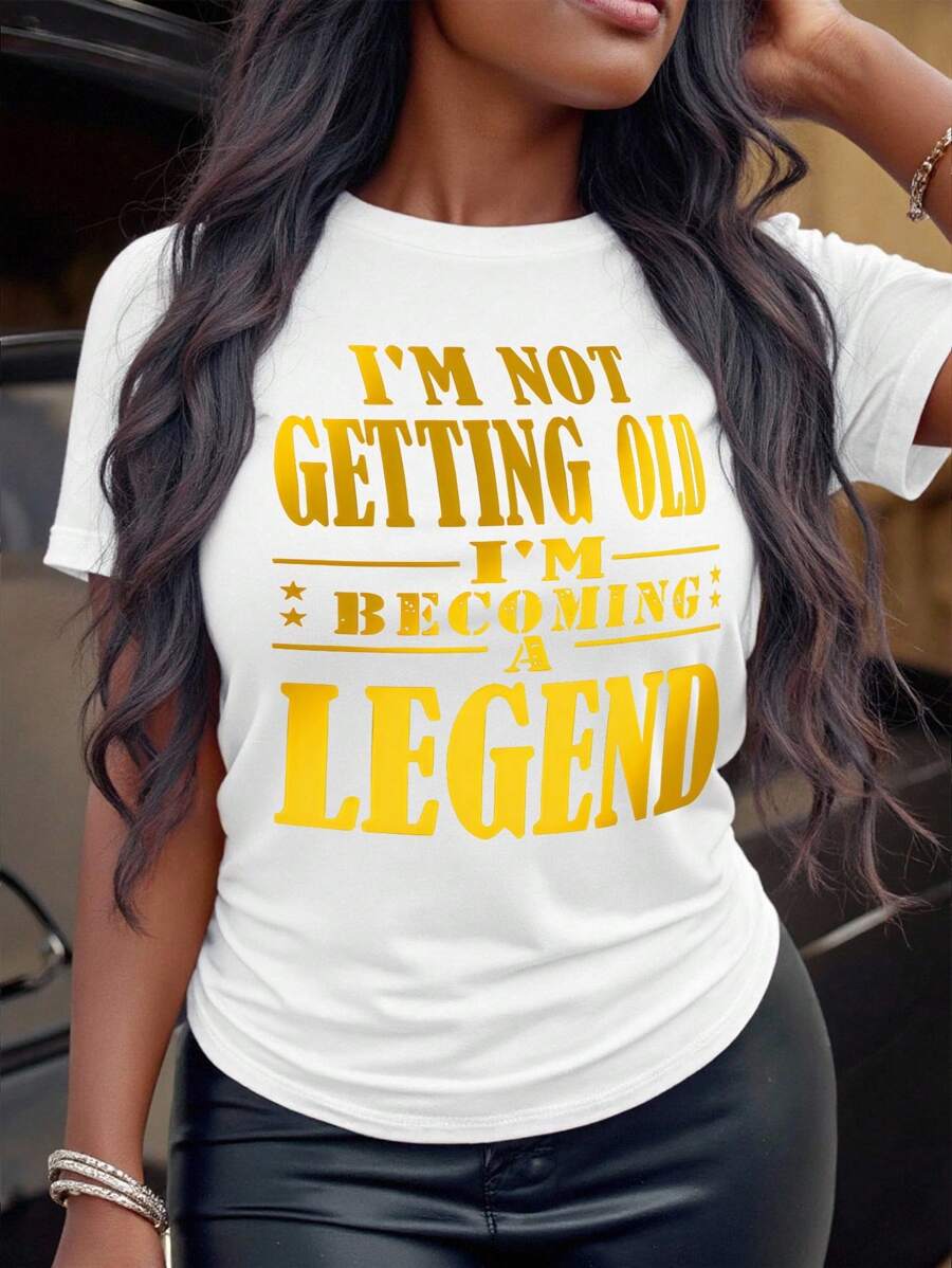 SHEIN LUNE 加大码短袖T恤，带标语印花，我不会变老，我会成为图案T恤女上衣 - 白色 - 查看 1