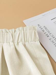 SHEIN LUNE Quần short cạp chun co giãn, ôm vừa vặn, quần kaki cạp cao, quần short đến giữa đùi, đa năng cho mùa xuân/hè - Màu be - Xem 4