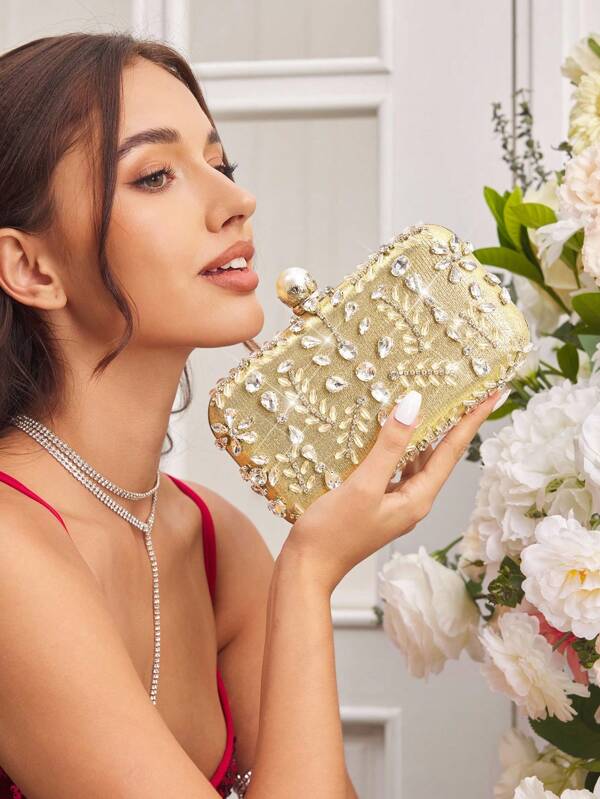 SHEIN Belle 女士晚宴包，金色手拿包，时尚，奢华，珍珠，钻石，适合新娘，伴娘，婚礼宾客，蜜月，舞会，婚礼，俱乐部，约会，晚会，约会之夜