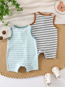 2pcs/Set Baby Boy Casual Striped Color Block Tank Top & Shorts Set, Suitable For Spring & Summer