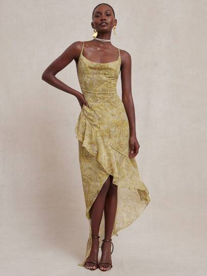 NYA SZN 连衣裙 围脖领 高低褶边裙 外出特殊场合毕业礼服 约会春夏装 女士