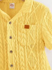 Cozy Pixies 2件套男童纯色Polo领短袖开衫和松紧腰短裤 - 黃色 - 查看 7