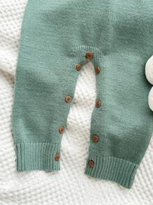 SHEIN 男婴可爱拼色卡通印花马球领长袖毛衣连体衣，秋装