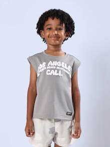 SUMWON 男童夏季沙滩背心滑板风格加州街头服饰肌肉T恤短款套装威尼斯海滩休闲玩乐套装 - 灰色 - 查看 3