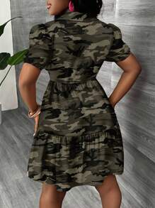 Slaydiva Plus Size Camo Print Summer Dress Suitable For Going Out Chic Dress - Army Green - View 2