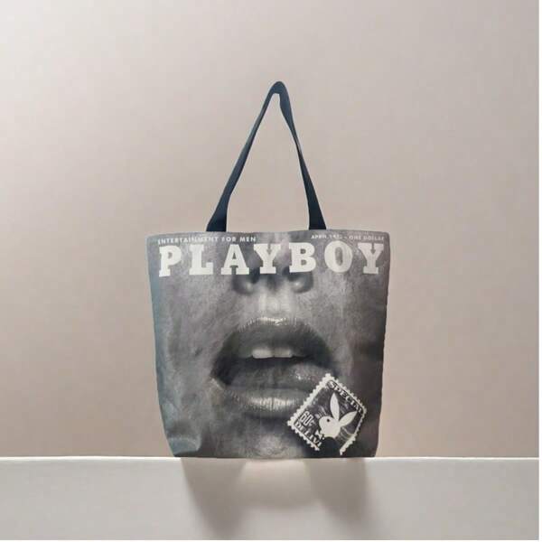 Missguided x Playboy Large Capacity Modern Lifestyle Magazine Cover Inspired Canvas Tote Bag For Shopping Beach Everyday Essentials Fashion Art