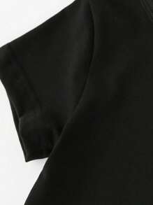 SHEIN Playful Pals 男婴休闲时尚创意标语字母图案印花基本款短袖圆领 T 恤，夏季 - 黑色 - 查看 6