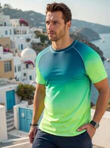 Surfspeed Men's UV Protection Short Sleeve Rashguard Top & Zipper Pocket Swim Trunks Swimsuit Swim Shirt For Men Men Rash Guard Men Swim Top - Green - View 5