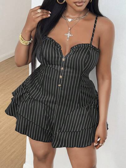 Maweii Plus-Size Women's Sexy Striped Tankini With Ruffled Hem New Year One-Piece Swimsuit