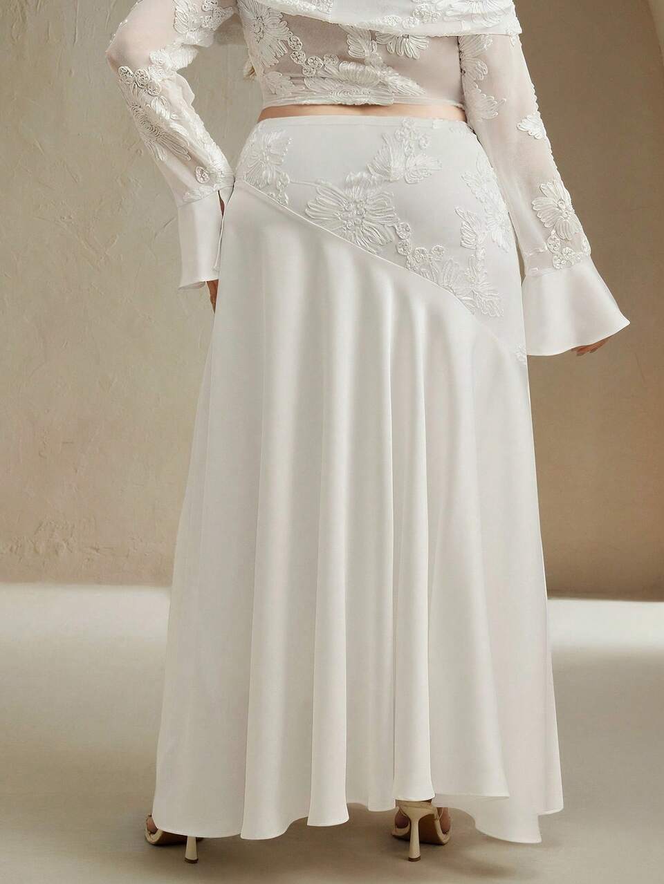 Plus Size High Waist Stretch Pieced Design Elegant Embroidery Patchwork A-Line Skirt
