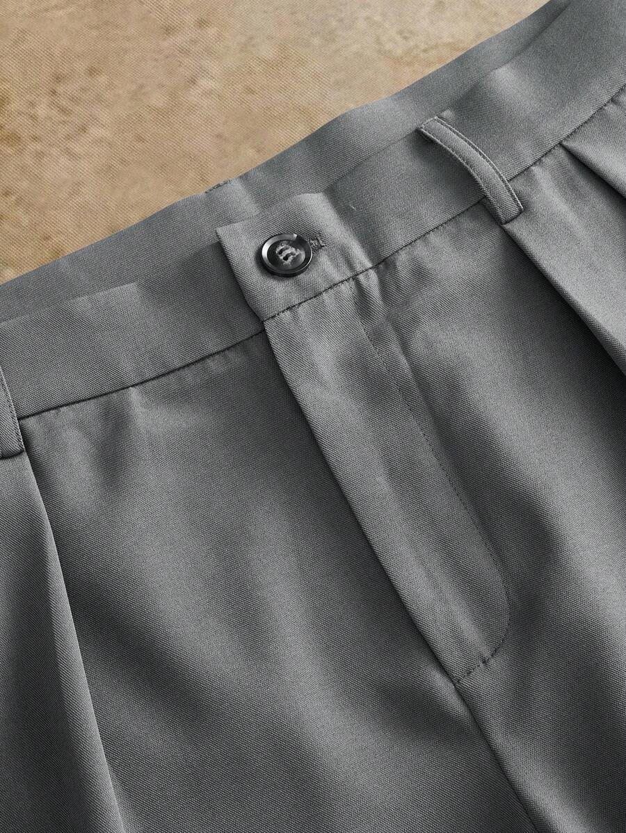 Manfinity BRENVOR 男士新款飘逸褶皱宽松休闲阔腿西装裤 - 煙灰色 - 查看 1