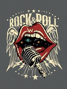 SHEIN LUNE Plus Size Women Letter & Lip Print Round Neck Casual Tank Top - Dark Grey - View 4