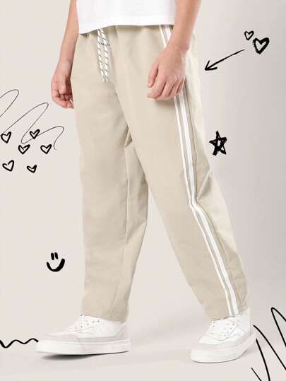 SUMWON Atletiska ungdomsbyxor i nylon med barrel fit och sidoränder Casual höst vår bekväm vardagsbruk dragsko justerbar