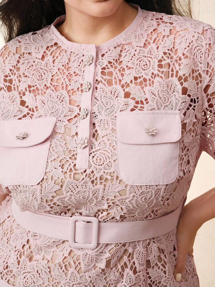 Damska niebieska rozpuszczalna w wodzie koronkowa lamówka Elegancka klasyczna krótka sukienka mini z krótkim rękawem, odpowiednia na lato, festiwal, elegancki, wakacje, wakacje, swobodny, klasyczny, na plażę