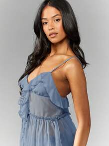 MISSGUIDED Ruffle Smock Cami Chiffon Summer Top Pleated Layer Peplum Bustier Spring Holiday Party Tank Camisole - Blue - View 5