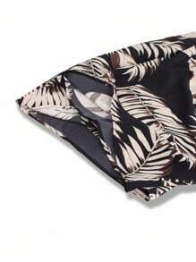 Breezaya 1 套黑色褶皱肩上衣和热带印花阔腿裤，休闲装 - 黑色 - 查看 8