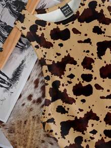 SHEIN EZwear 休闲简约牛奶纹理西部风格印花紧身圆领背心，适合夏季