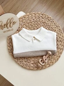 SHEIN Suéter de bebé niño de manga larga con cierre a presión, cuello suave y estampado de bloques de color - Blanco - Ver 5