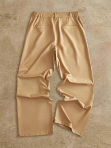 Manfinity BRENVOR Men's Khaki Casual Pants Long Woven Fabric Trousers With Zipper Detail For Everyday Wear - Khaki - View 2