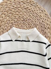 SHEIN Suéter de punto informal de media cremallera con cuello para bebé niño/niña con rayas multicolores - Albaricoque - Ver 4