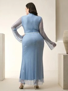 Anewsta Women's Rhinestone Hollow-Out Waist Fitted Fishtail Hem Sleeveless Dress - Blue - View 2
