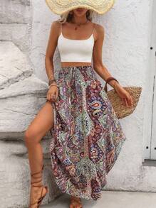 Breezaya Váy chữ A giản dị tối giản buộc nơ phía trước dành cho nữ, họa tiết ngẫu nhiên - trái cam - Xem 5