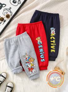 3pcs Cute Puppy Print Knitted Jogger Pants Set For Baby Boys/Girls, Suitable For Autumn/Winter Casual Wear