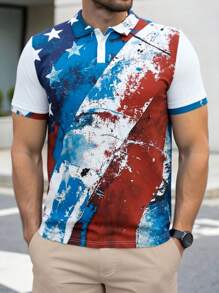 Manfinity VCAY Men's Casual Knit Tie-Dye Pattern Print Slim-Fit Short Sleeve Polo Shirt - White - View 1