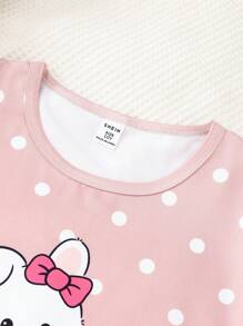 Genkimix Kids 2pcs Cute Rabbit Polka Dot Print Short Sleeve Shorts Casual Sleepwear Set For Tween Girls - Pink - View 7