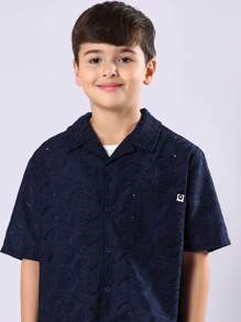 SUMWON 休闲佩斯利图案短袖纽扣式度假风格男童夏季度假露营衬衫假日海滩装纽扣式