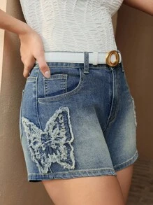 Anewsta Aufwendig bestickte Damenjeans-Shorts - Blau - Übersicht 3