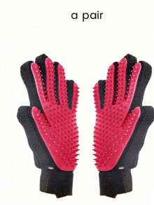 1pc Pet De-Shedding Glove, Five-Finger Grooming Brush For Cat And Dog, Pet Cleaning Supplies - Pink - View 5