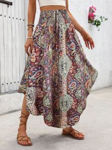 Breezaya Váy chữ A giản dị tối giản buộc nơ phía trước dành cho nữ, họa tiết ngẫu nhiên - trái cam - Xem 3