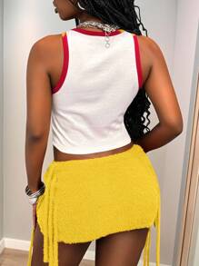 Slaydiva 2025 夏季新款波西米亚伊比萨风格女装、音乐节、西部风、游牧风、派对装、性感泳池度假邮轮旅行海滩阳光病毒式时尚单品、甜美性感红色钩针流苏迷你裙（可搭配）秋冬 - 黃色 - 查看 3