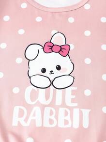Genkimix Kids 2pcs Cute Rabbit Polka Dot Print Short Sleeve Shorts Casual Sleepwear Set For Tween Girls - Pink - View 4