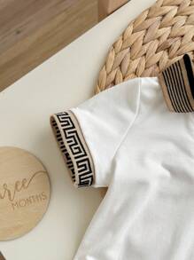 2件套新生儿男女宝宝休闲学院风V领针织小logo印花连体衣套装，夏季派对及户外活动服 - 彩色 - 查看 3