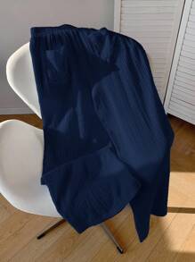 Comfortcana Quần ống rộng ren vá cỡ lớn màu xanh navy dành cho nữ - Màu xanh hải quân - Xem 3