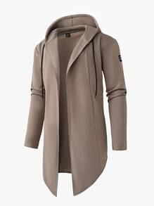 Manfinity Homme 男士休闲经典纯色连帽卫衣外套，适合春秋季节穿着，四季皆宜。舒适百搭，适合全天穿着。卡其色修身纯色外套，轻便透气，可叠穿。舒适时尚，是度假、日常休闲和通勤的理想之选。送给男友或丈夫的理想礼物。长款连帽衫，连帽开衫，男士长款外套，男士长款大衣，长款夹克