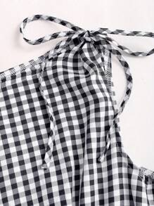 Sweetra 女士优雅法式纯色格子系带肩扣腰部修身休闲日常背心