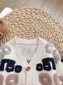 SHEIN Baby Boy/Girl Apricot Minimalist Letter Pattern Soft Knit V-Neck Long Sleeve Cardigan Sweater, Casual Warm Style Suitable For Home And Outdoor Wear, Autumn/Winter - Apricot - View 5