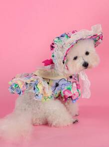 PETSIN 1 pieza Ropa para perro Vestido de perrito osito Yorkshire Pomerania Teddy - Vestido sencillo y fresco con flores para mascotas - Morado - Ver 8