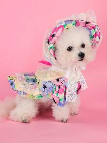 PETSIN 1 pieza Ropa para perro Vestido de perrito osito Yorkshire Pomerania Teddy - Vestido sencillo y fresco con flores para mascotas - Morado - Ver 9