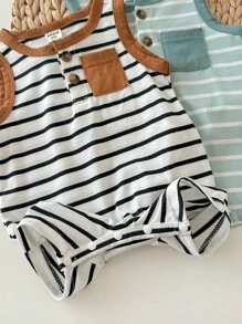 2pcs/Set Baby Boy Casual Striped Color Block Tank Top & Shorts Set, Suitable For Spring & Summer