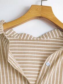 Linhara 大码女式休闲百搭法式复古风格时尚都市女性经典蓝白条纹设计别致修身百搭衬衫