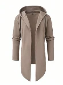 Manfinity Homme 男士休闲经典纯色连帽卫衣外套，适合春秋季节穿着，四季皆宜。舒适百搭，适合全天穿着。卡其色修身纯色外套，轻便透气，可叠穿。舒适时尚，是度假、日常休闲和通勤的理想之选。送给男友或丈夫的理想礼物。长款连帽衫，连帽开衫，男士长款外套，男士长款大衣，长款夹克