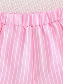 Bộ quần áo bé gái tay ngắn họa tiết dâu tây, nơ trang trí, thoải mái, ngọt ngào, thời trang, thích hợp mặc mùa hè. Bộ đồ trẻ em họa tiết dâu tây, quần áo trẻ em in hình dâu tây, quần short kẻ sọc hồng, quần áo mùa hè cho bé gái. - Hồng - Xem 9