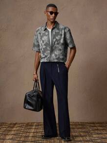 AKNOTIC X Nawaf Alabid 男士花卉提花休闲宽松短袖 Polo 衫，适合夏季、度假、日常、派对、情侣装、礼物 - 黑色 - 查看 2