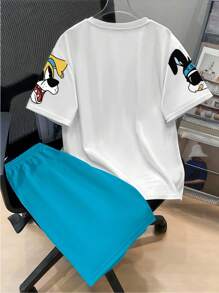 Claim Dot Bộ áo thun tay ngắn và quần short in hình chó và thỏ hoạt hình thoải mái mùa hè cho nam, trang phục ấm áp - Nhiều màu - Xem 2
