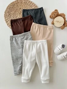 5pcs/Pack Baby Boys/Girls Solid Color Fleece Leggings, Elastic, Warm, Soft, Casual, All-Match, Suitable For Spring/Autumn/Winter, Indoors & Outdoors - Multicolor - View 3