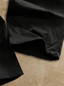 Manfinity VCAY Pantalones negros de verano para hombres con cordón, cintura elástica ajustable - Negro - Ver 5